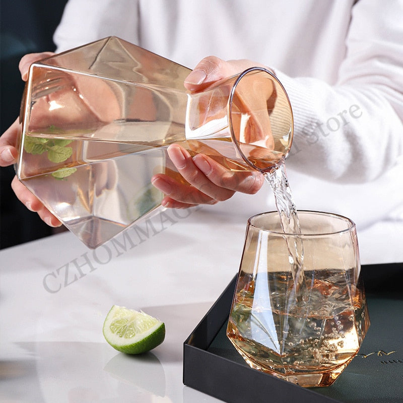 Luxury Diamond Shape Crystal Glass Water Decanter and Cups