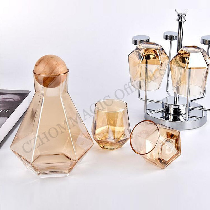 Luxury Diamond Shape Crystal Glass Water Decanter and Cups