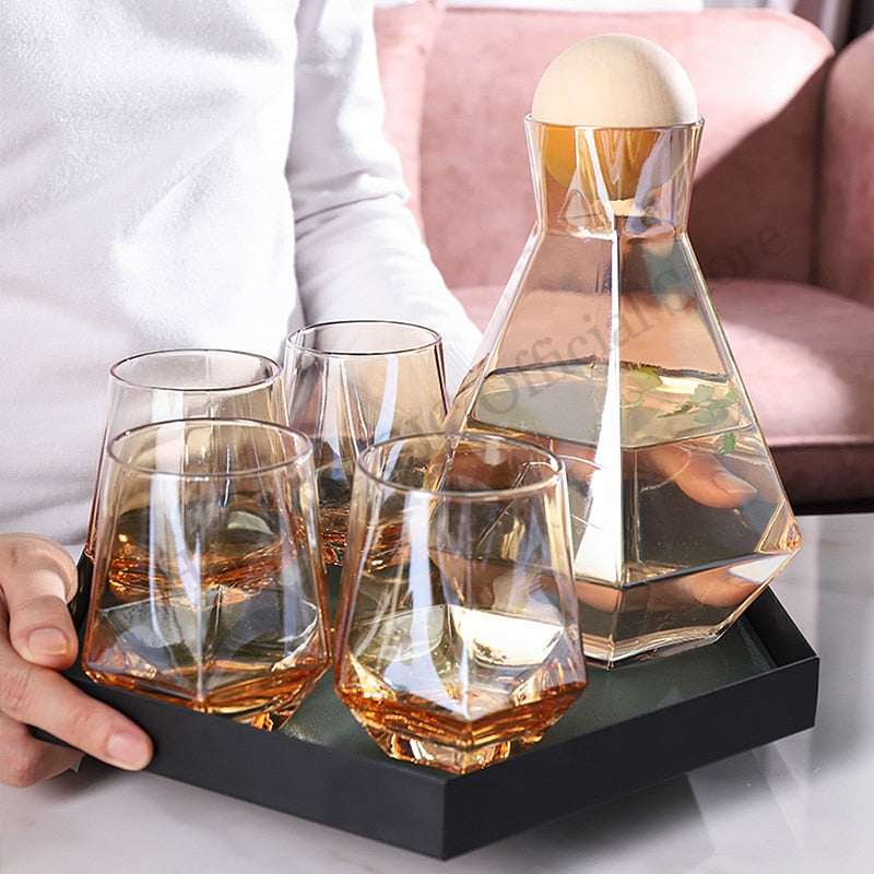 Luxury Diamond Shape Crystal Glass Water Decanter and Cups